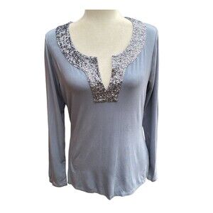 Boden Dusty Blue Gray Sequin V-Neck Top Size 8 M NWT Party Evening Date Night